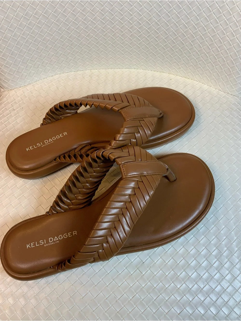 Kelsi Dagger Tan Braided Thong Sandals